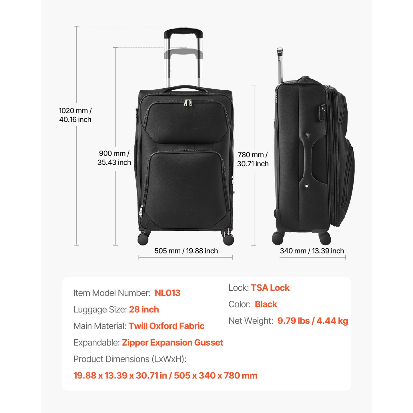VEVOR Expandable Luggage With Spinner Wheels Carry On