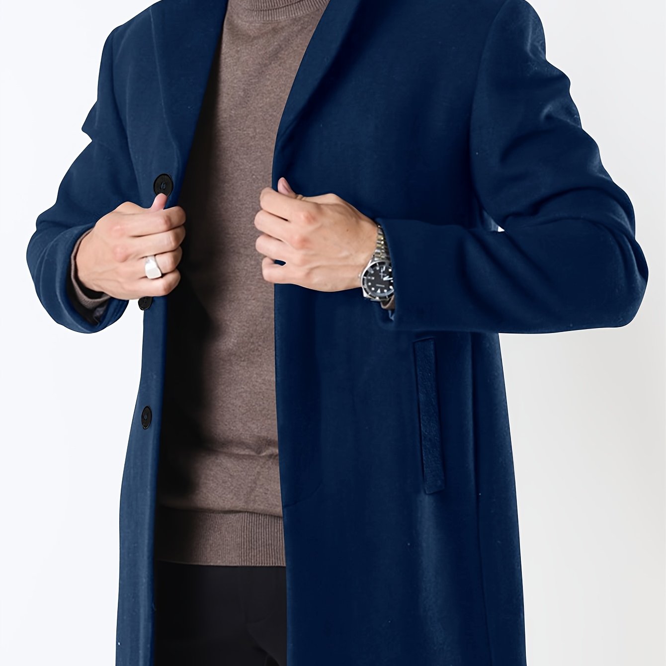 BOWOWOR Mens Slim Fit Trench Coat Notched Collar Outerwear
