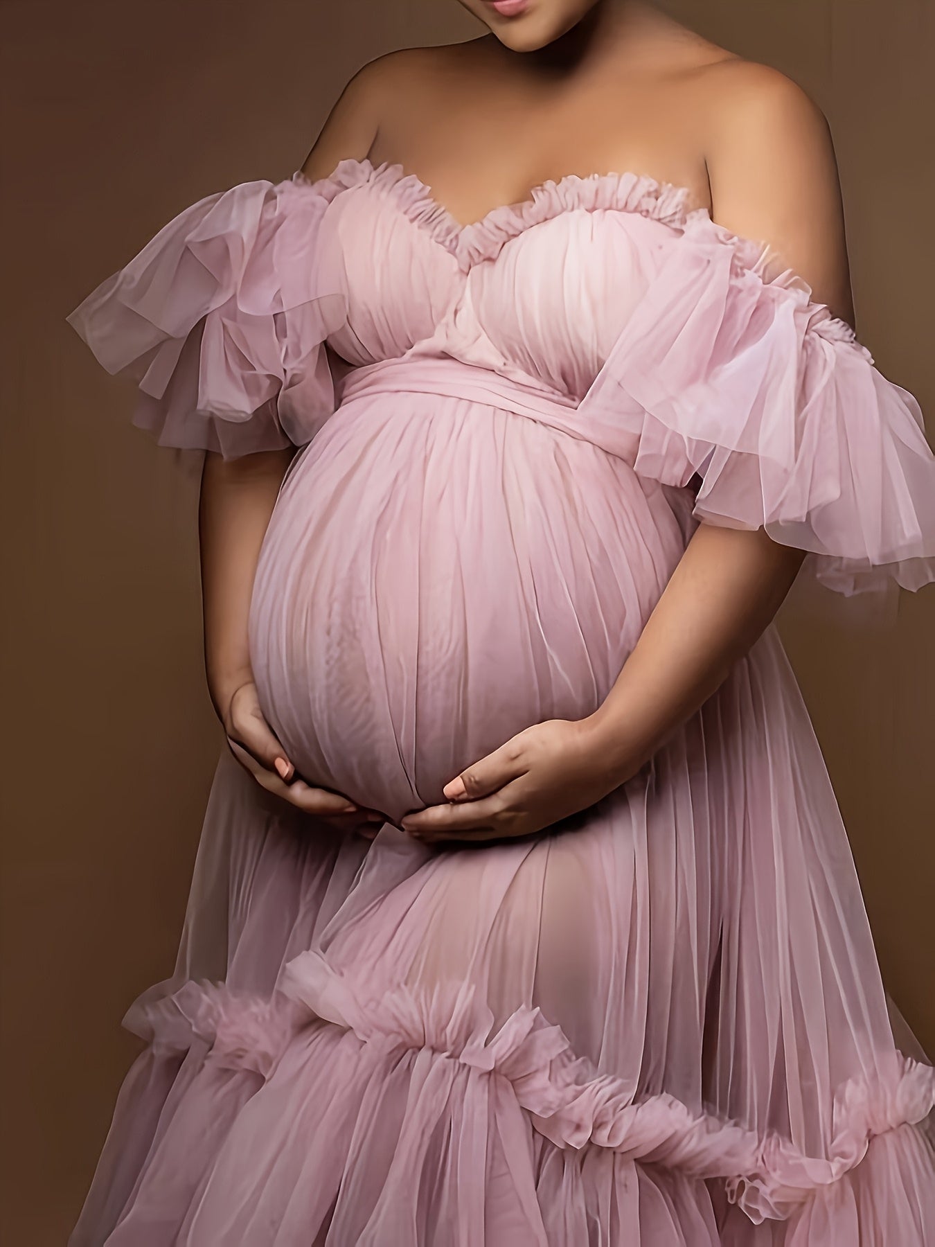 Elegant Off Shoulder Maternity Gown Tulle Nursing Dress