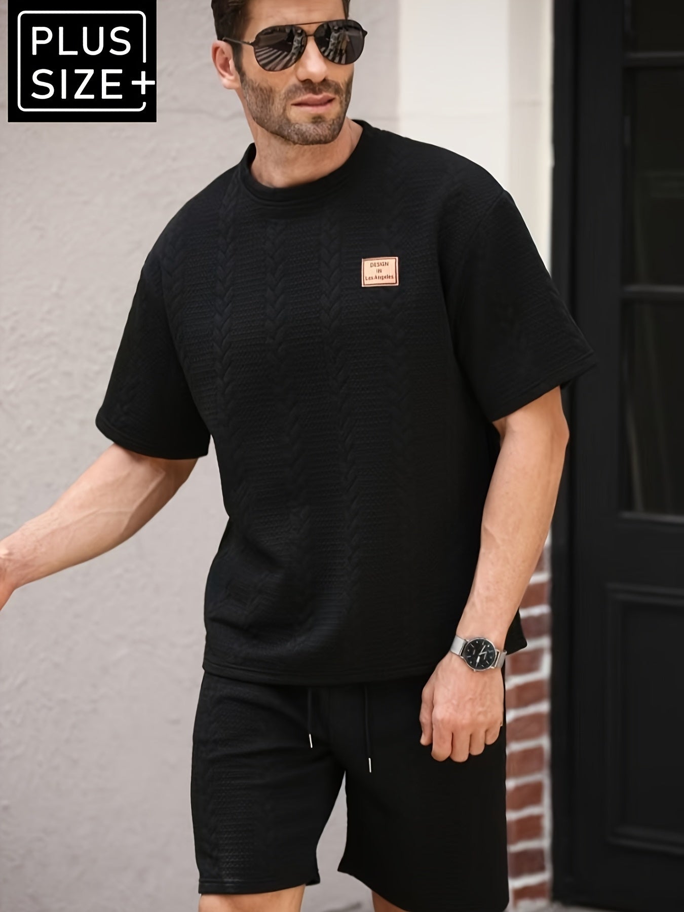 Mens Jacquard Two Piece Casual Set Breathable Homewear