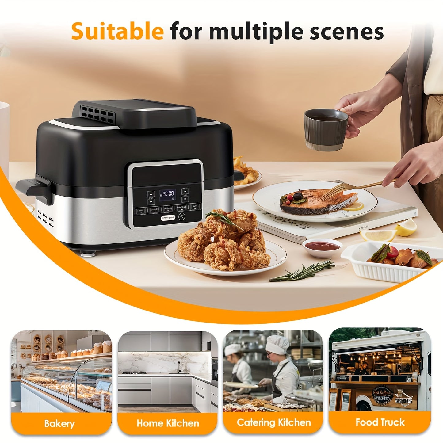 XBEAUTY Indoor Electric Grill Smokeless 5QT Air Fryer Combo