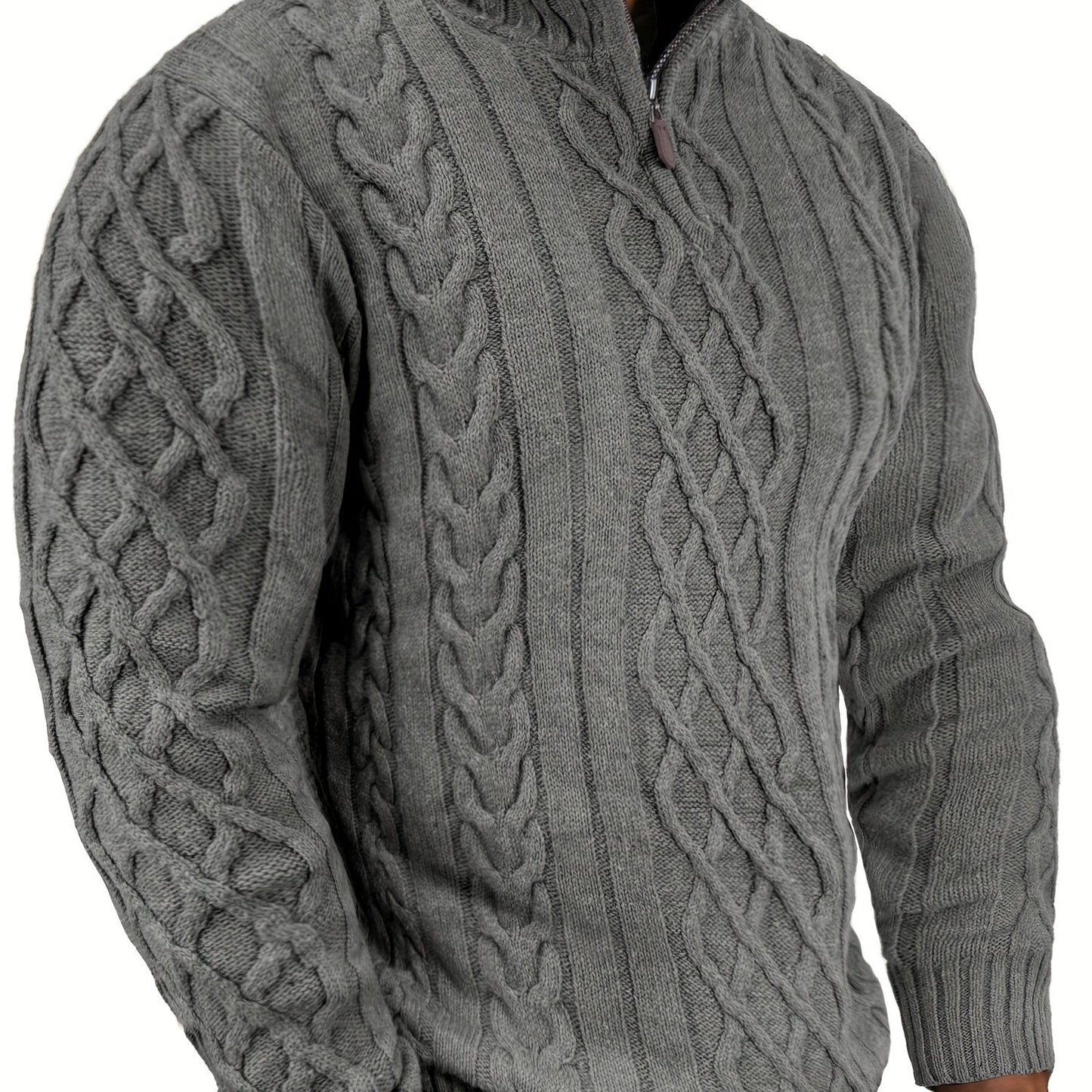 COMDECEVIS Mens Quarter Zip Cable Knit Mock Neck Sweater