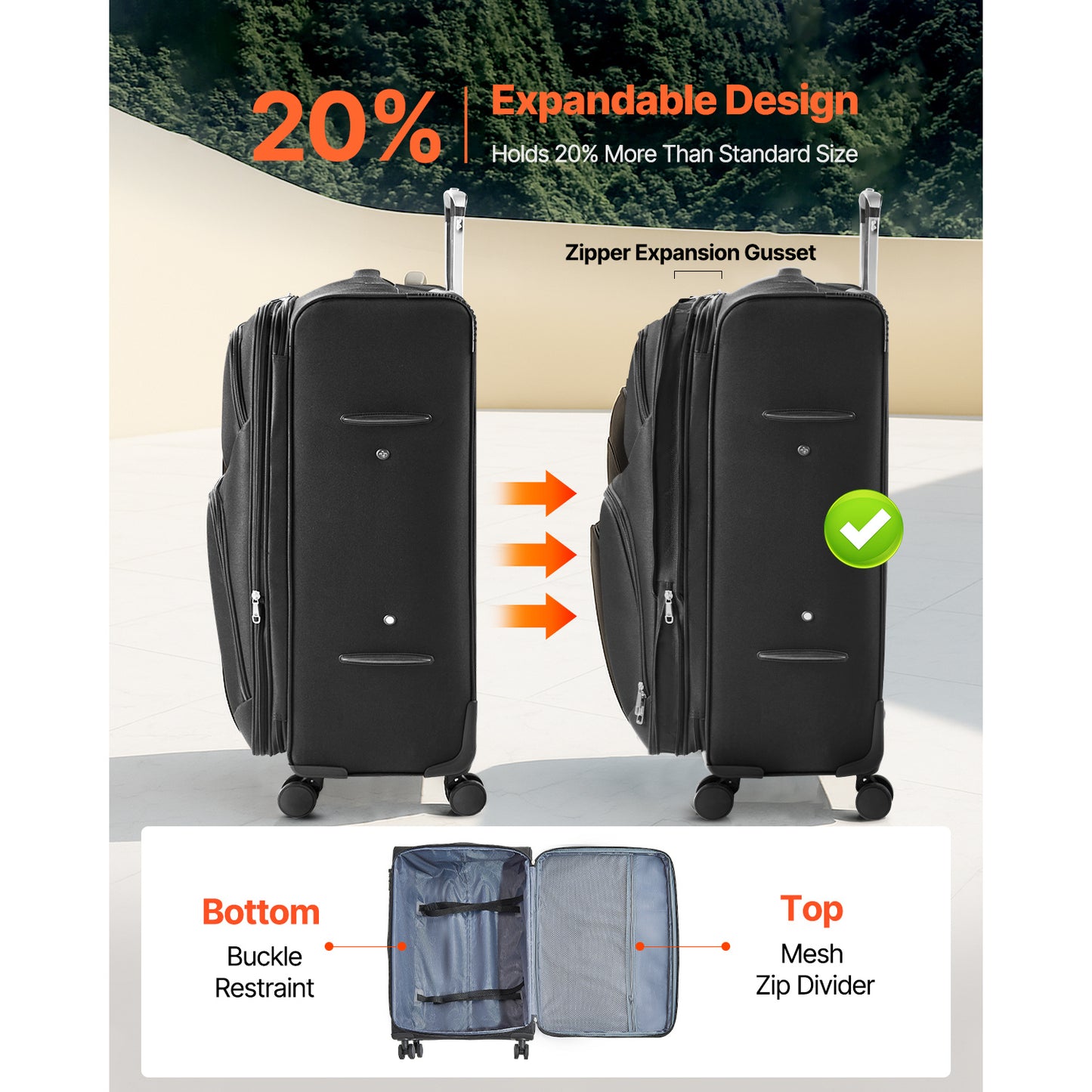 VEVOR Expandable Luggage With Spinner Wheels Carry On