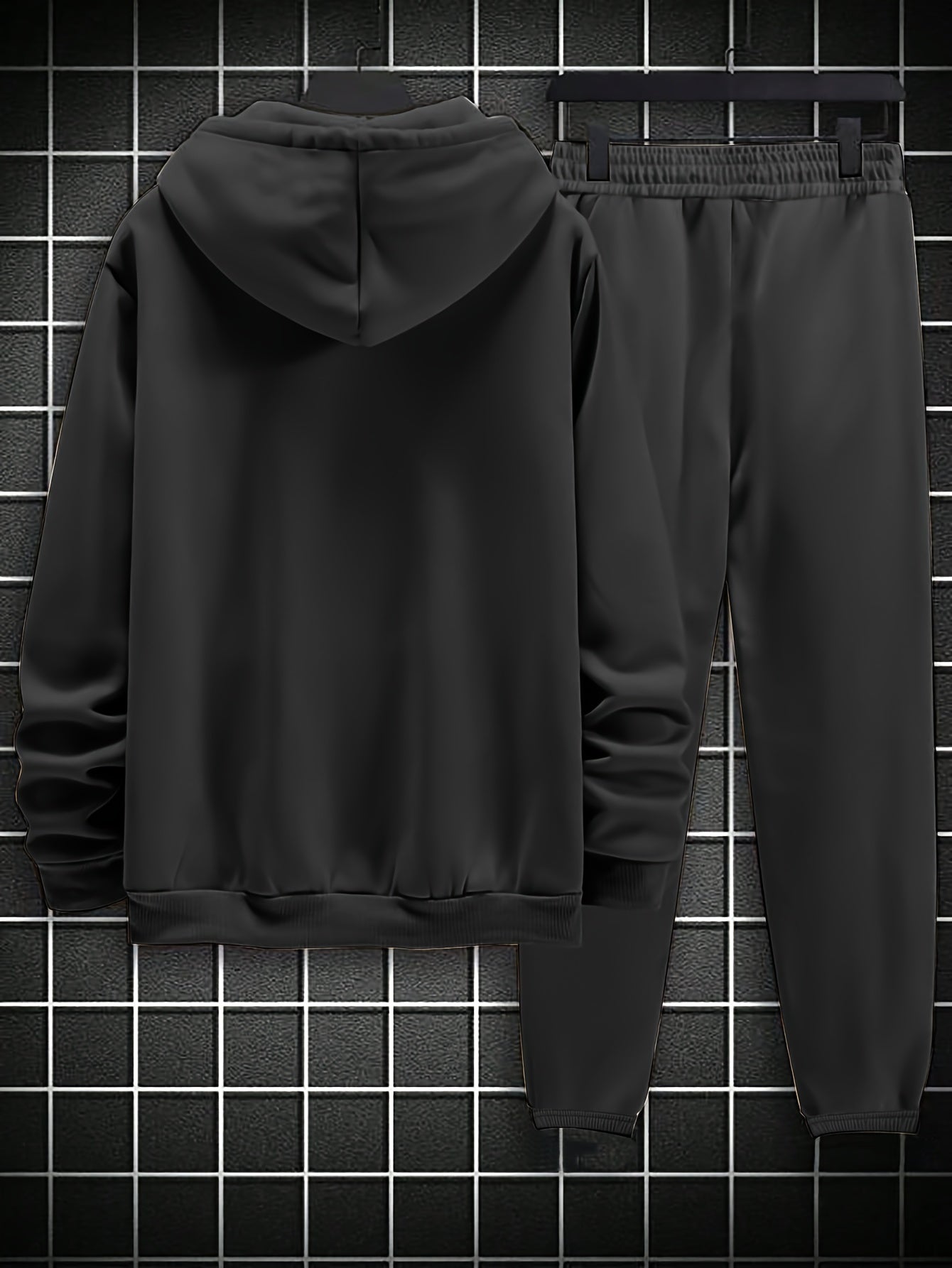 Plus Size Men's Hooded Fleece-Lined Sweatshirt Casual Set
