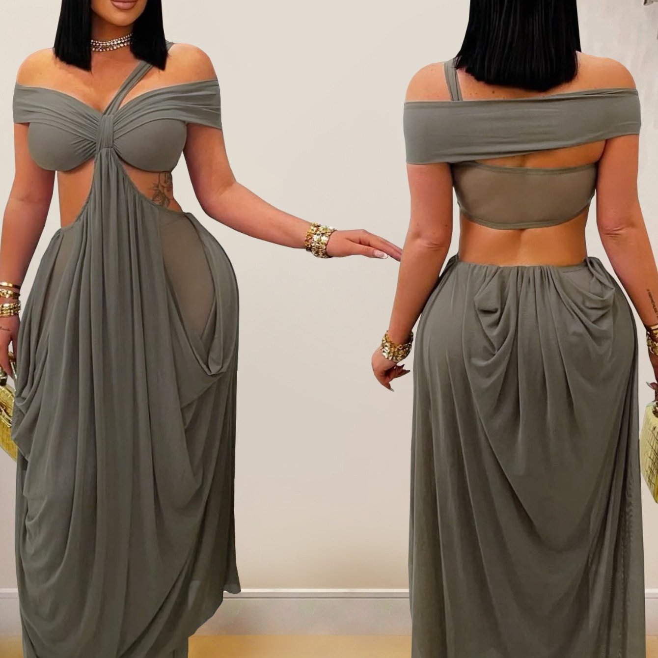 Sexy Strapless Bodycon Sheer Mesh Dress for Evening Wear