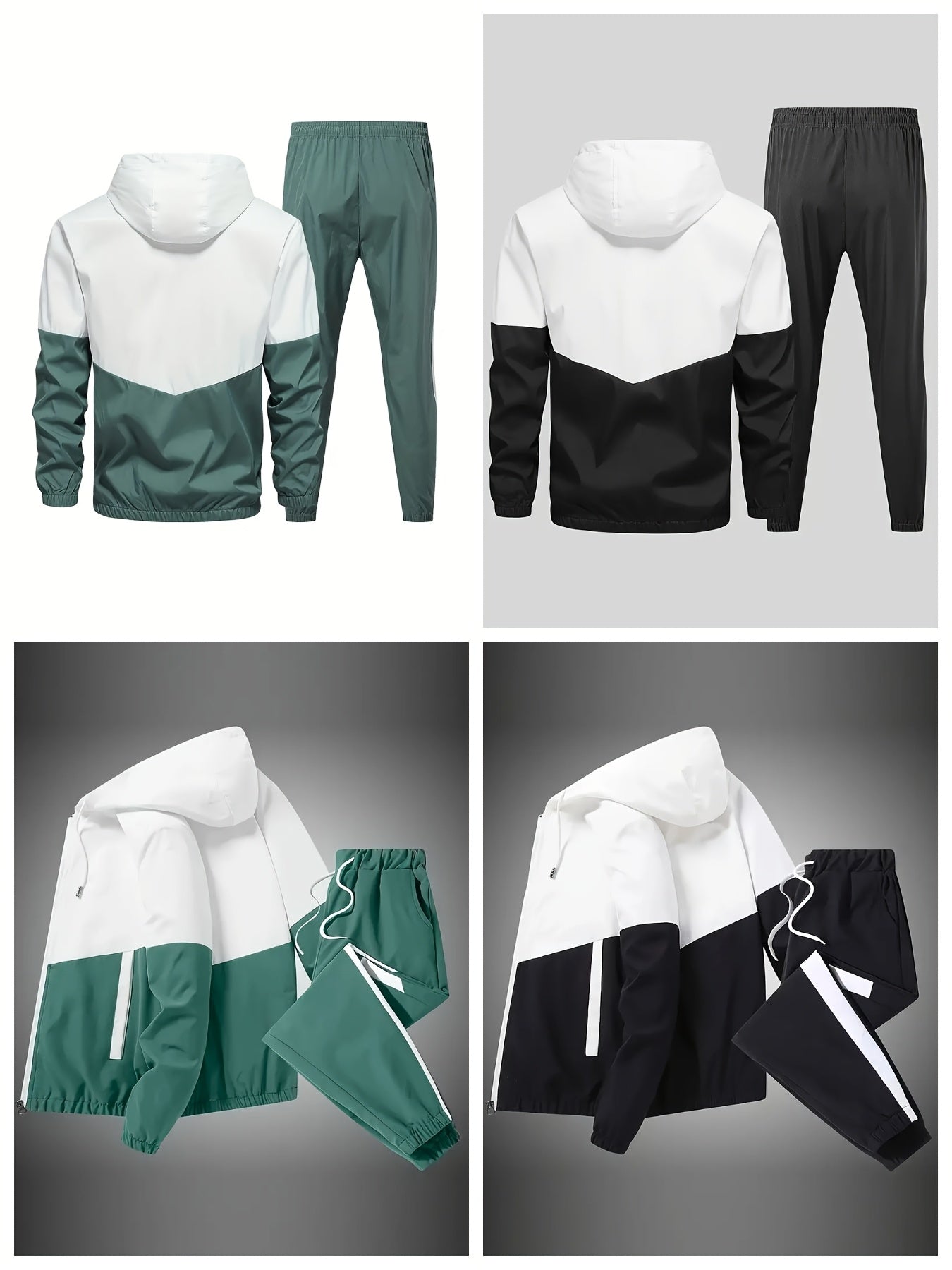 Men Hooded Sports Suit Set Jacket And Drawstring Pants