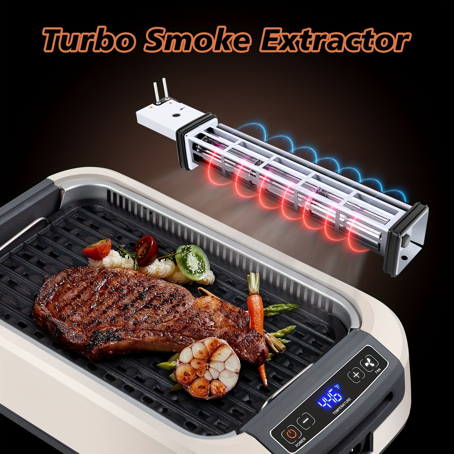 Smokeless Indoor Grill 1500W With LED Display Glass Lid
