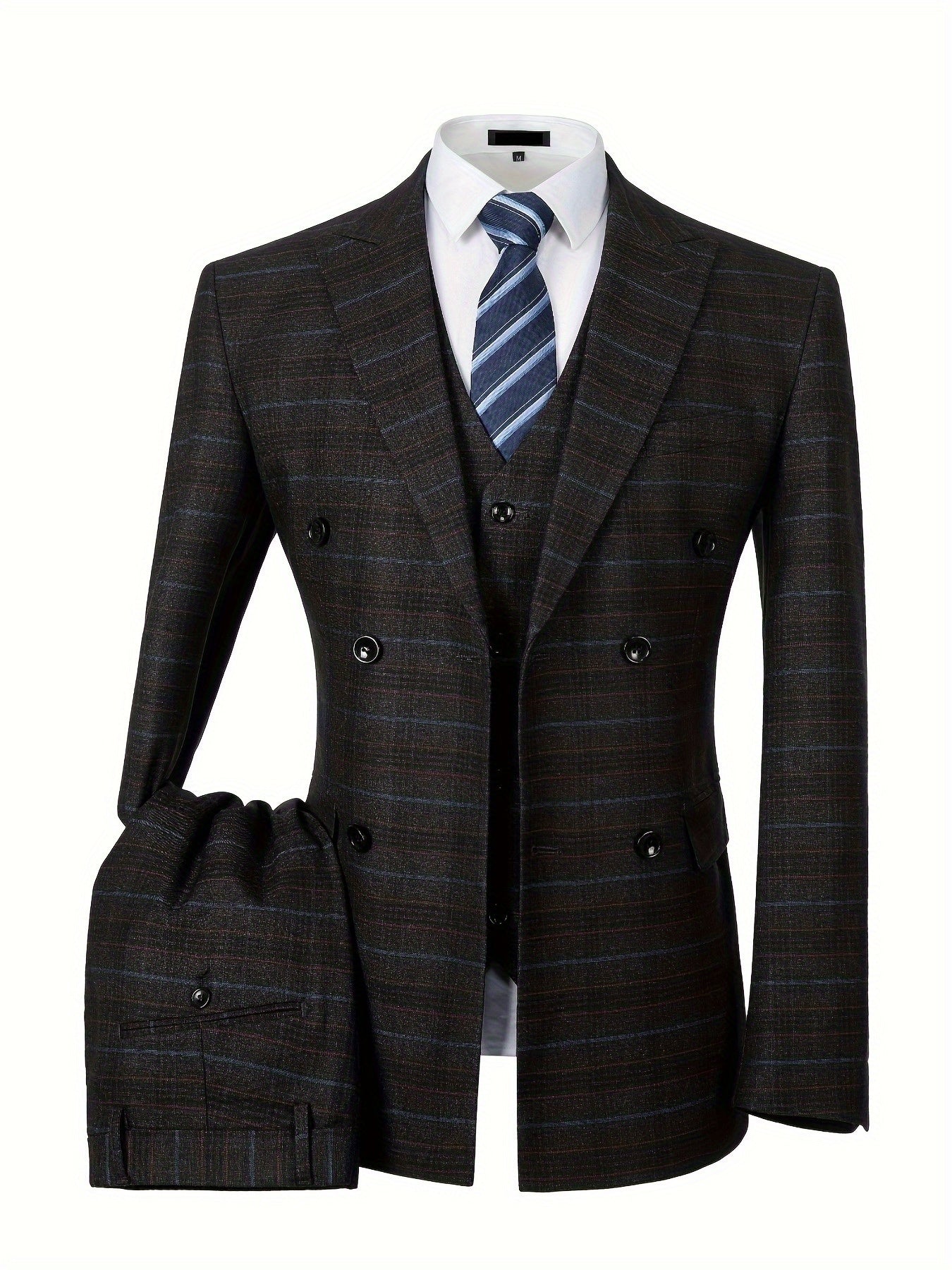 LYNERUN 3 Piece Suit Set Men Slim Fit Blazer Vest Pants