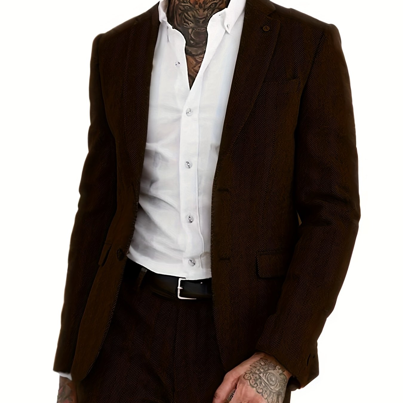 Men's Wool Blend Tweed Suit Herringbone Formal Wedding Event
