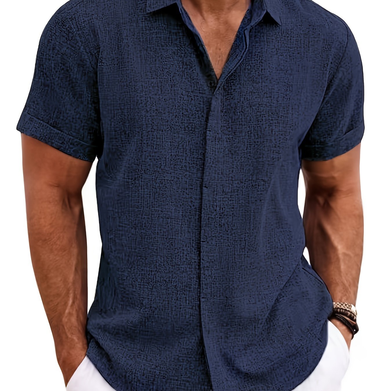 SCACTO Men's Lapel Short Sleeve Shirt Polyester Summer