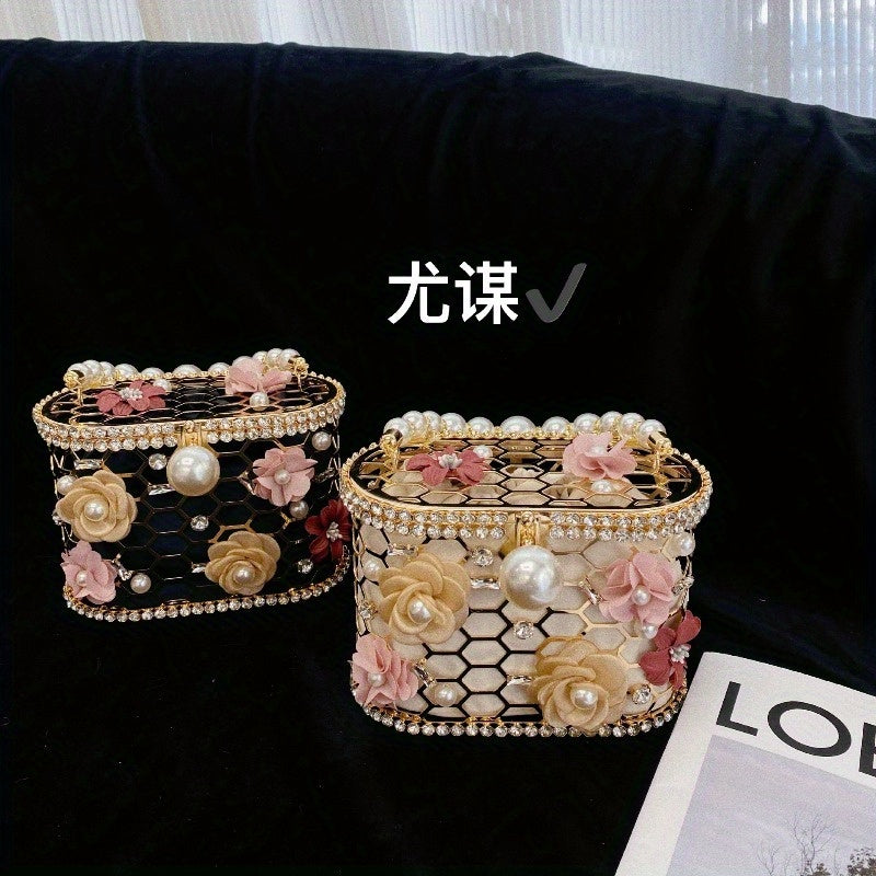 French Vintage Fairy Handset Flower Basket Clutch Bag