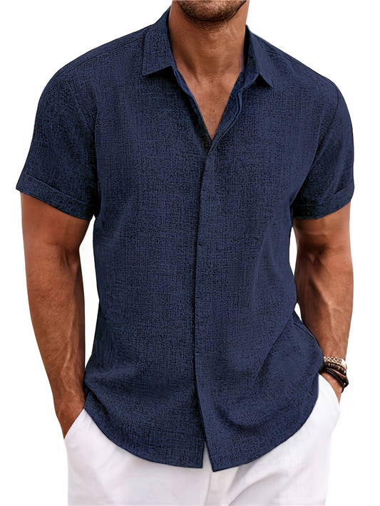 SCACTO Men's Lapel Short Sleeve Shirt Polyester Summer