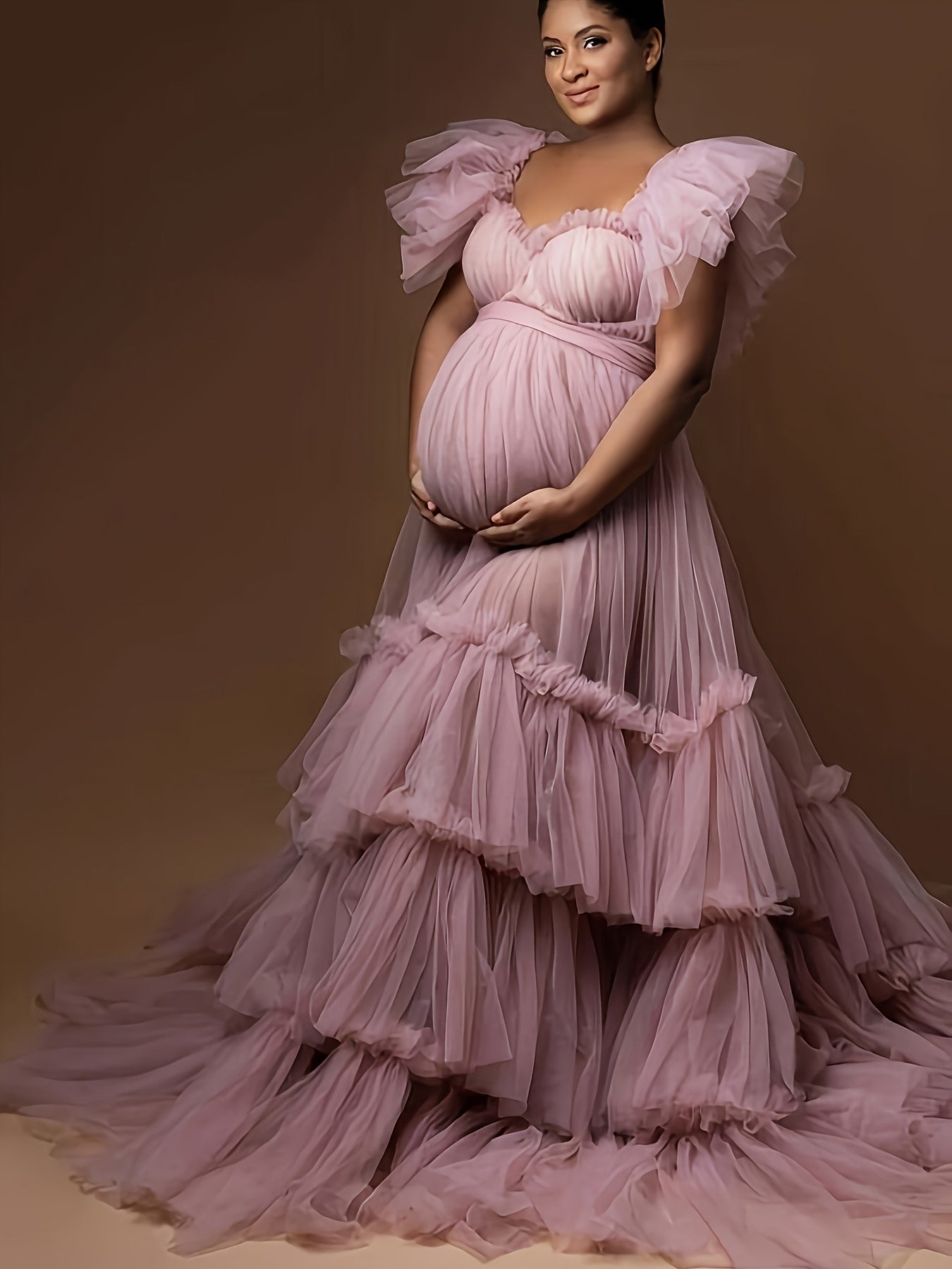 Elegant Off Shoulder Maternity Gown Tulle Nursing Dress