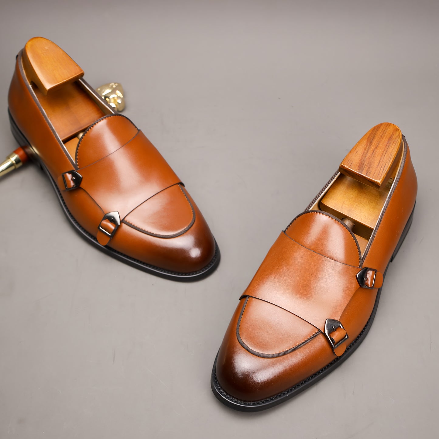 JASONSTAR Genuine Leather Double Monk Strap Loafers