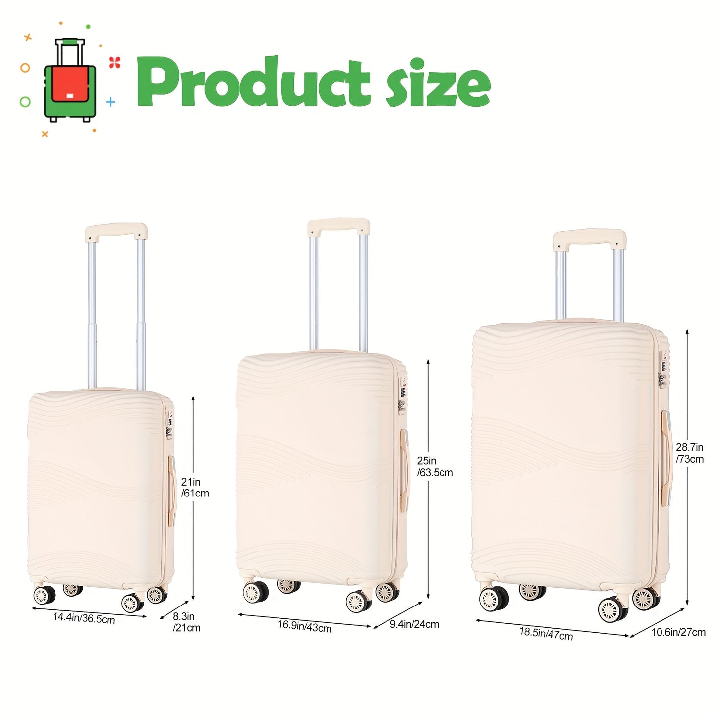 Durable ABS Hard Shell 3 Piece Suitcase Set With 360 Wheels
