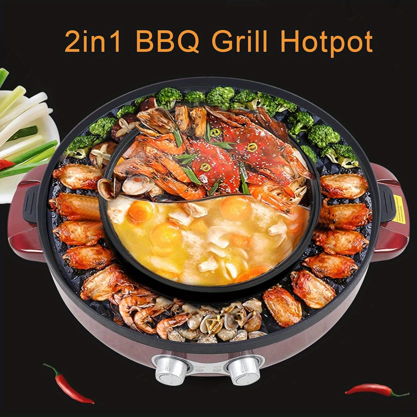 CNCEST 2 In 1 Electric Smokeless Grill Hot Pot Barbeque