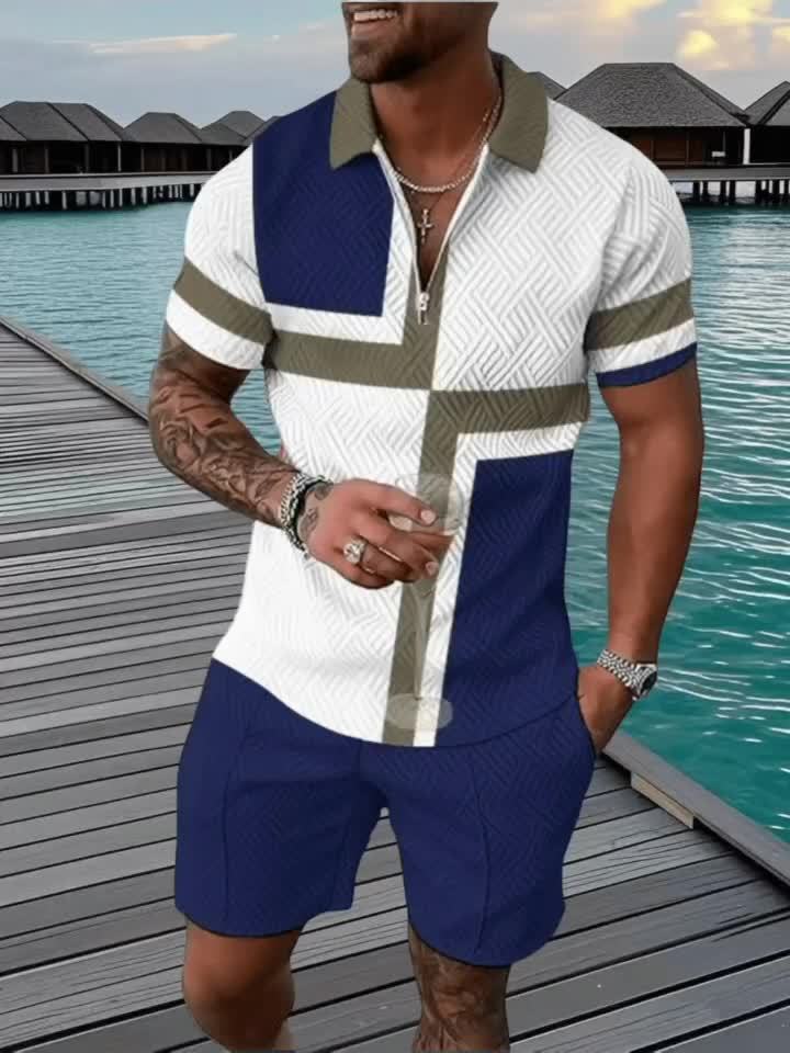 Men's Casual T Shirt Shorts Set Geometric Polyester Fabric