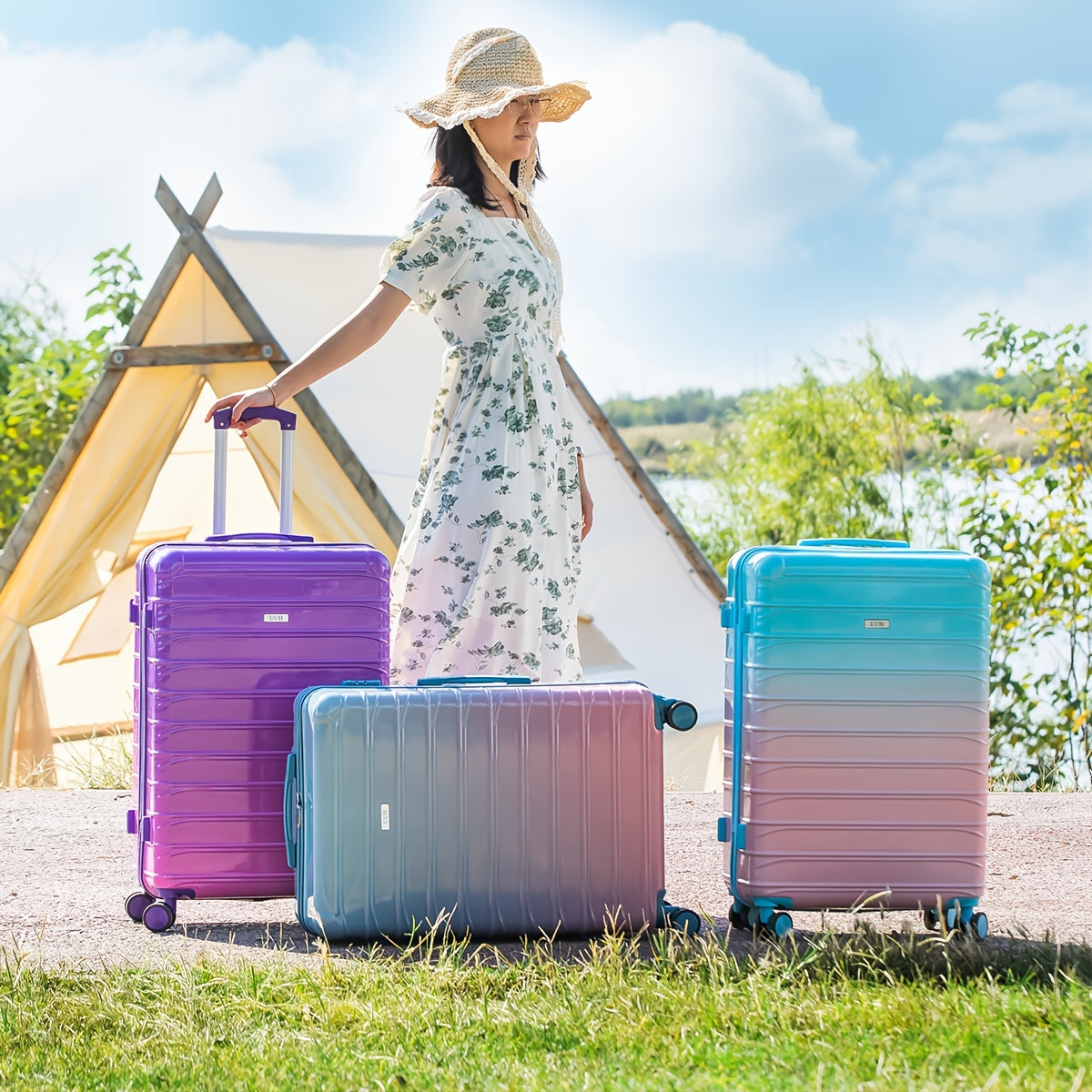 4pcs suitcase, hard-shell suitcase with spinner wheels, TSA lock, travel carry-on luggage - three colors to choose from, buy one get four, girly, bright color
