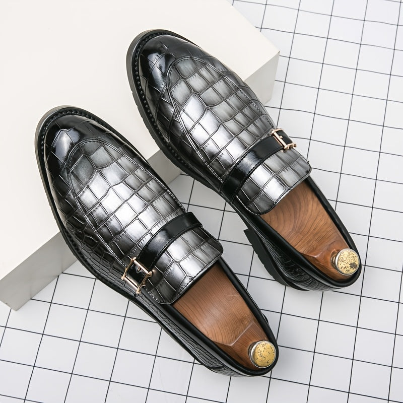 Gentleman Footwear Slip On Loafers Crocodile Texture Buckle