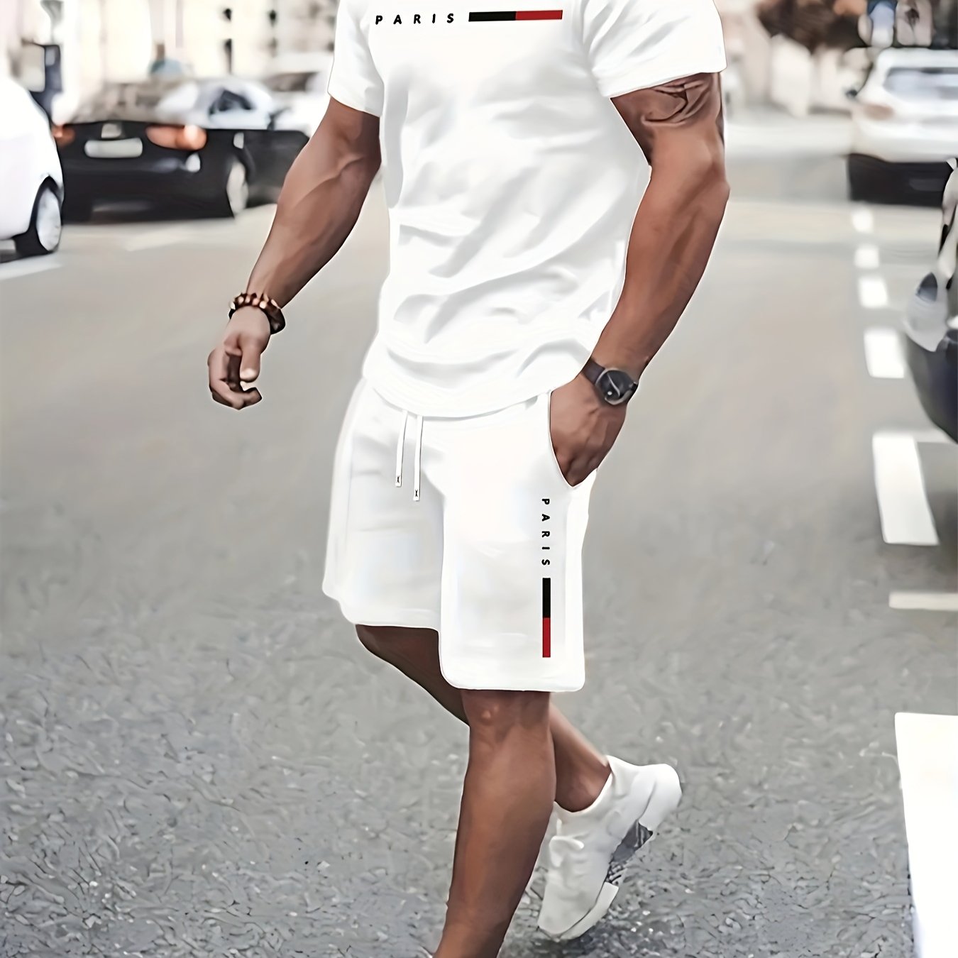 Men's Paris Print Two Piece Casual Sportswear Set Regular
