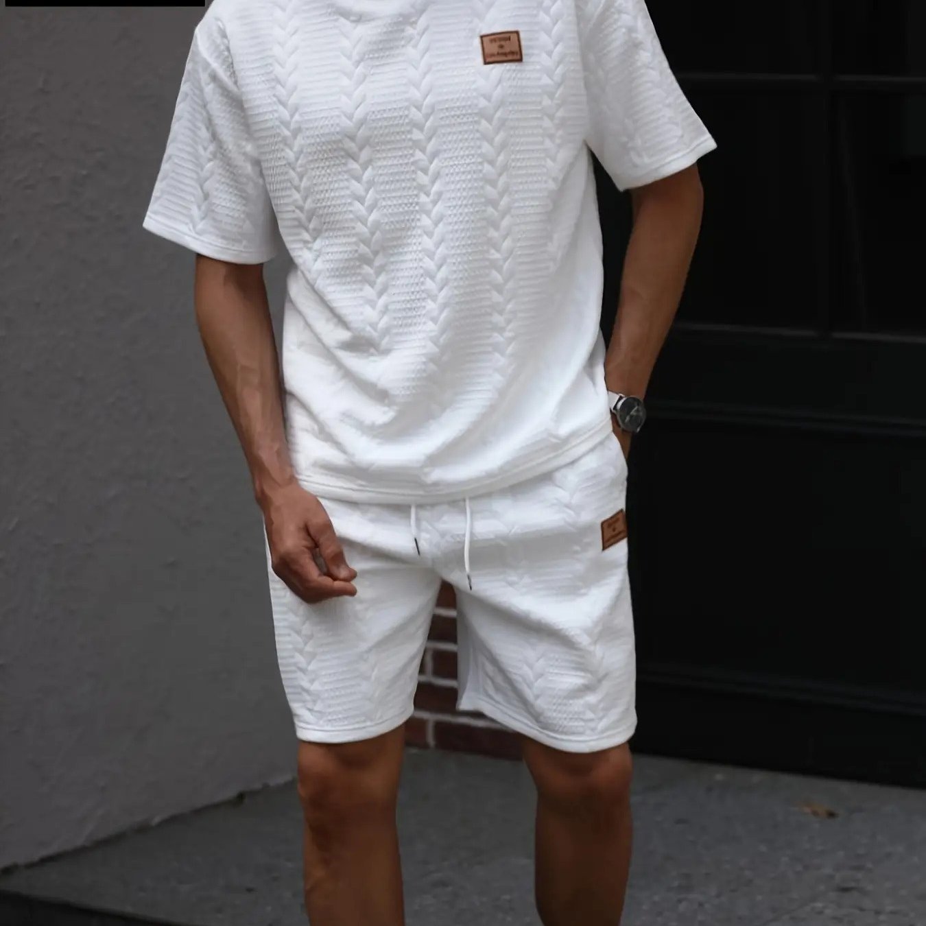 Mens Jacquard Two Piece Casual Set Breathable Homewear