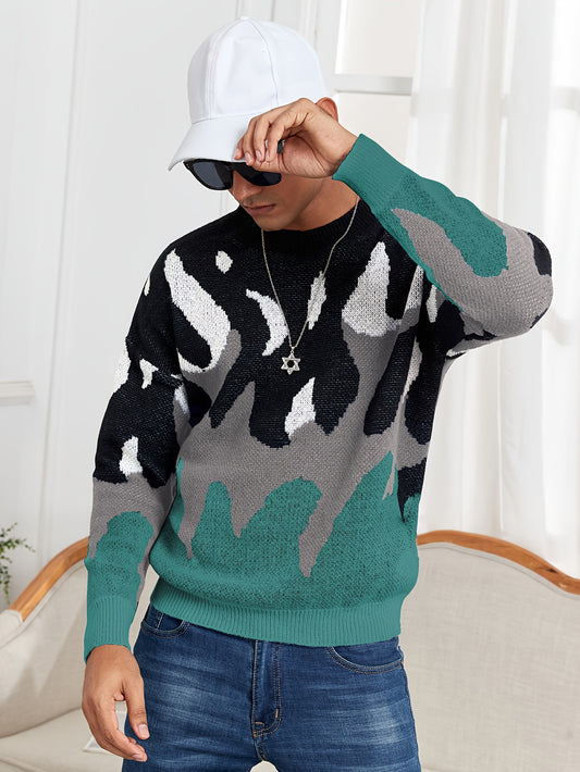 Oversized Crewneck Sweater Flame Graphic Knit For Men Women