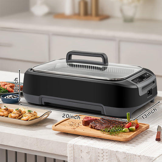 Smokeless Indoor Grill 1500W With LED Display Glass Lid