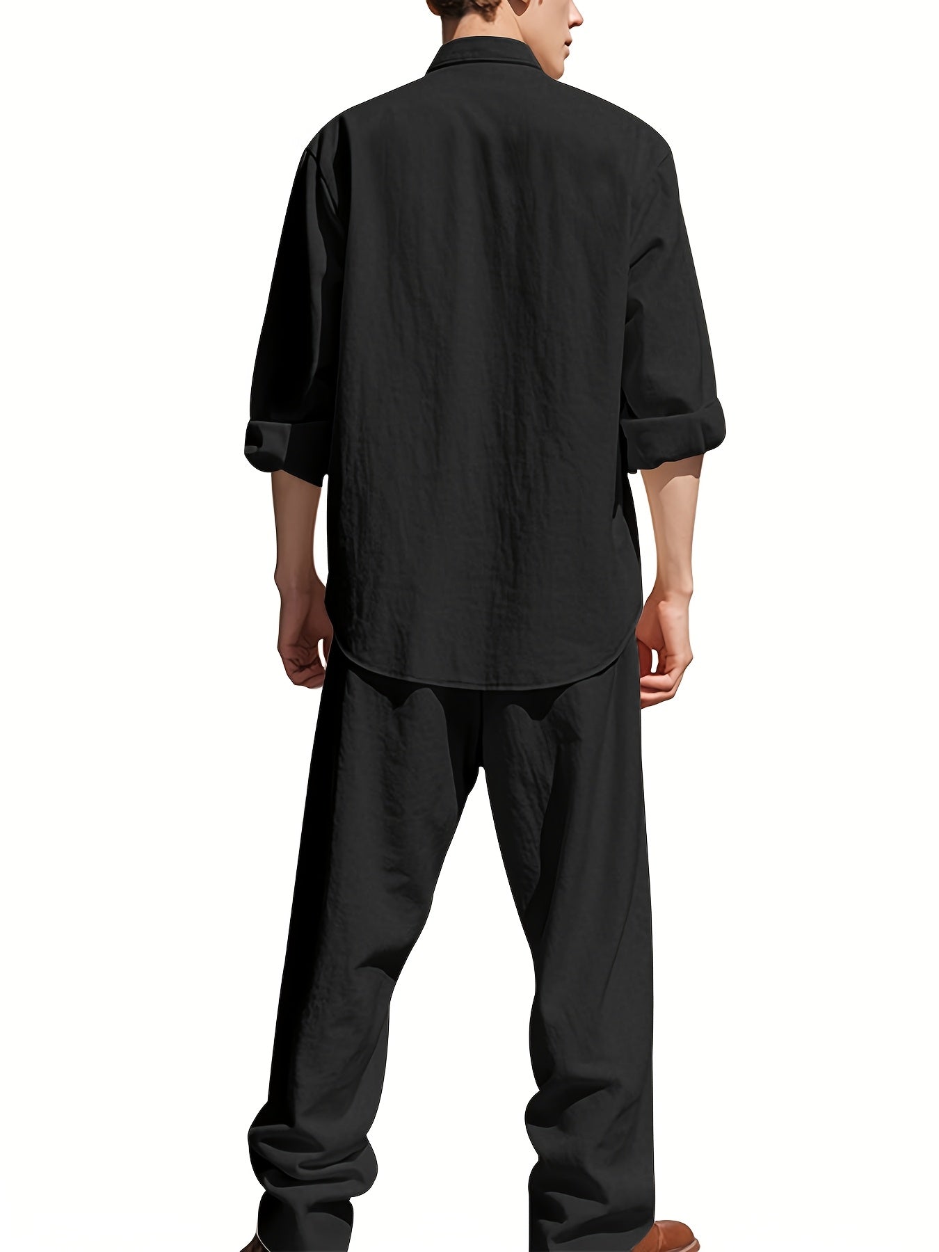 Mens Breathable Linen Suit Set Two Piece Office Wear
