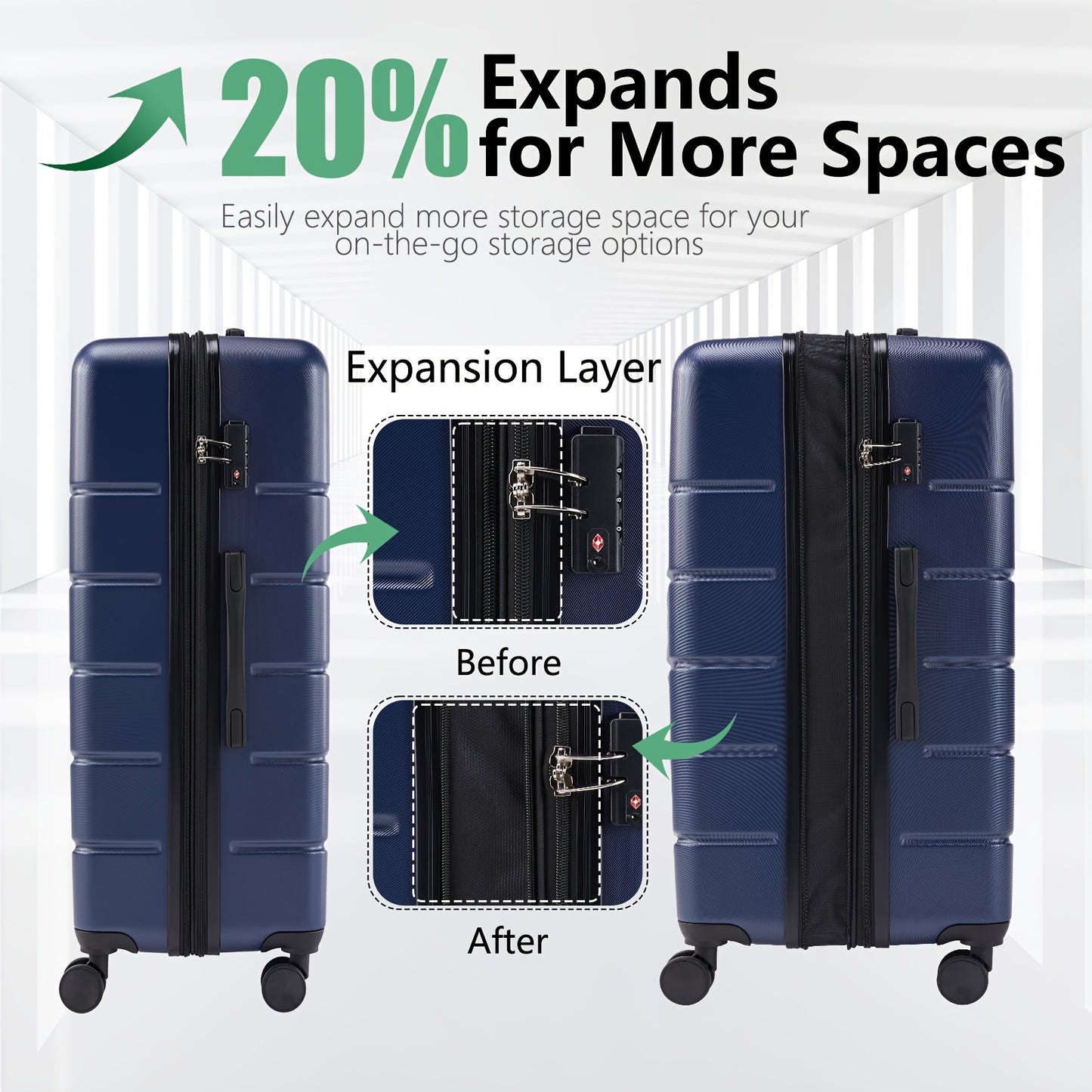 Sweetcrispy Expandable ABS Spinner Luggage With TSA Lock