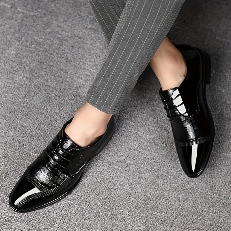 Mens Slip On Dress Shoes Glossy Finish Pointed Toe Casual