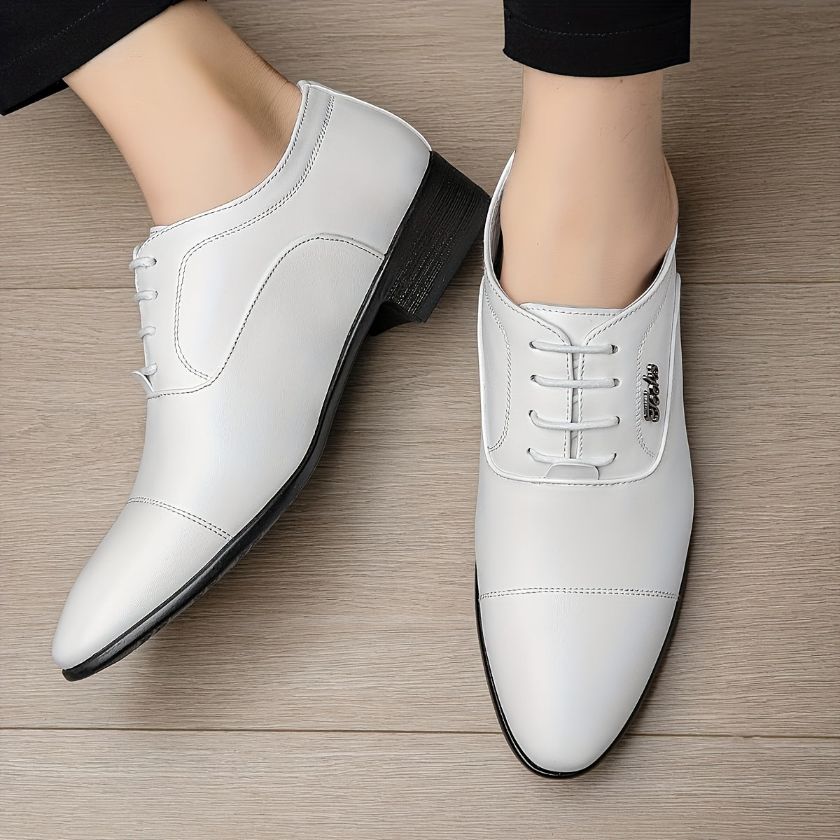 Mens White Slip On Dress Shoes With Glossy Pointed Toe