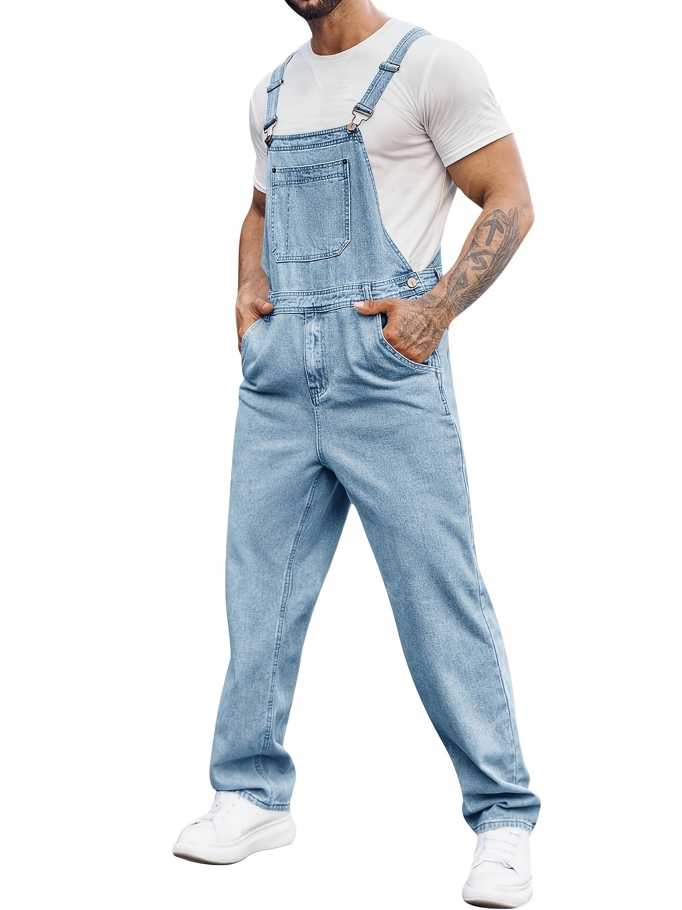 Men's Denim Bib Overalls Straps Boot Cut Casual Jumpsuit