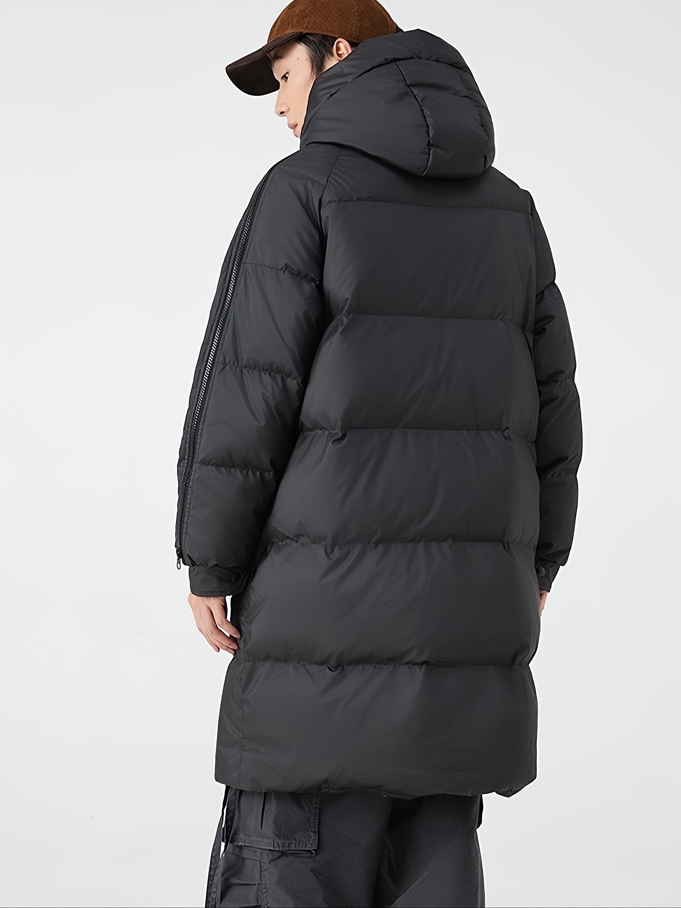 Mens Long Hooded Winter Coat Parka With Zippered Stripes