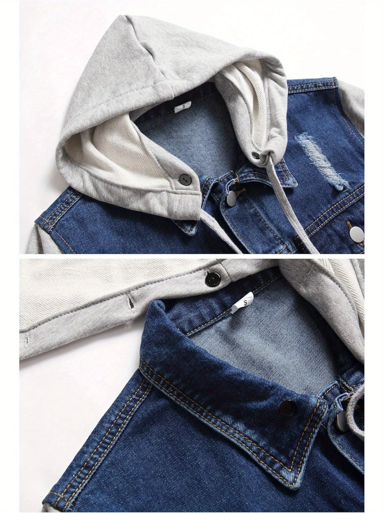 Mens Hooded Denim Style Jacket With Button Front Closure