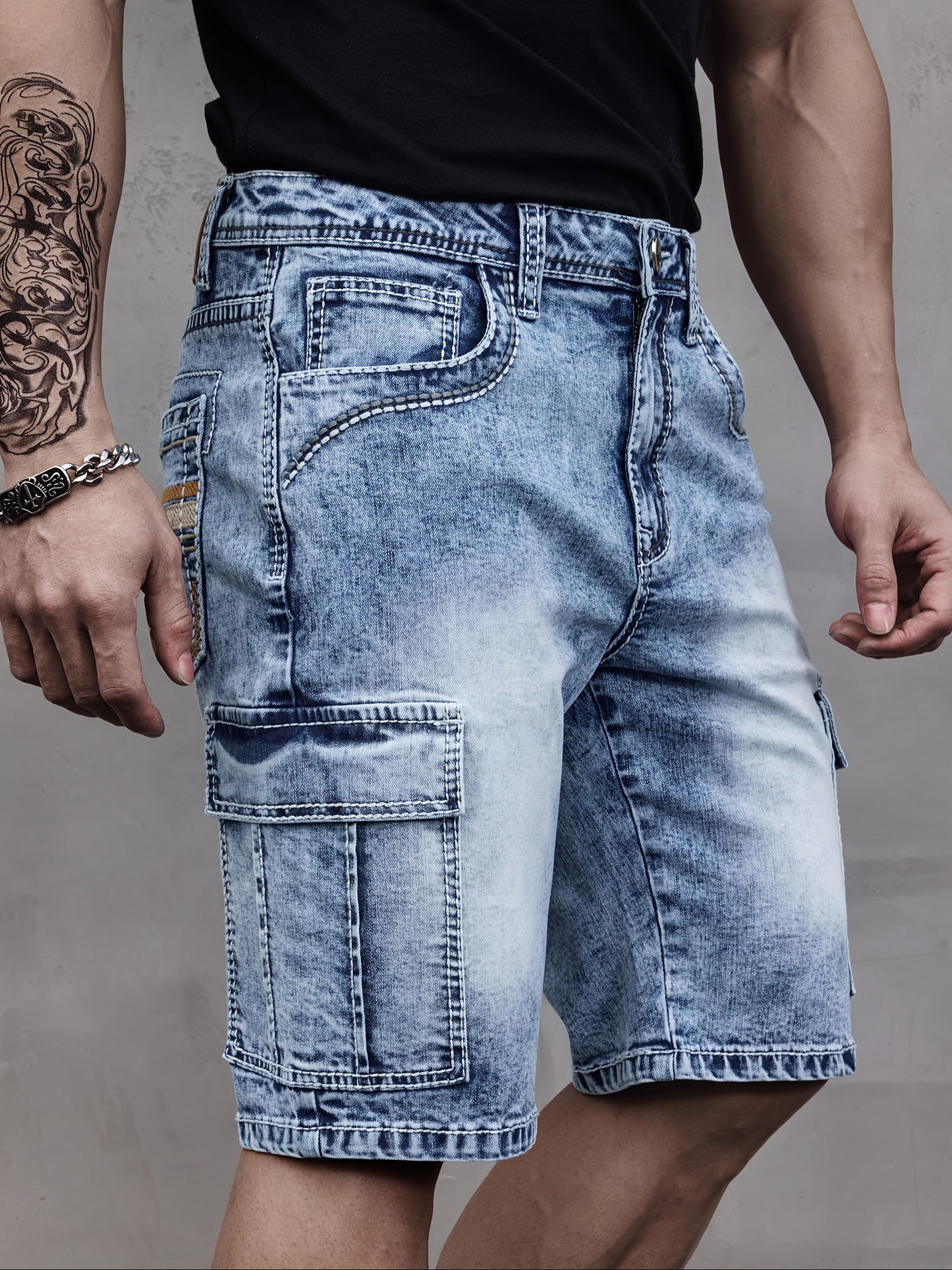 ESDVQ Mens Denim Shorts With Multi Pockets Stretch Fit