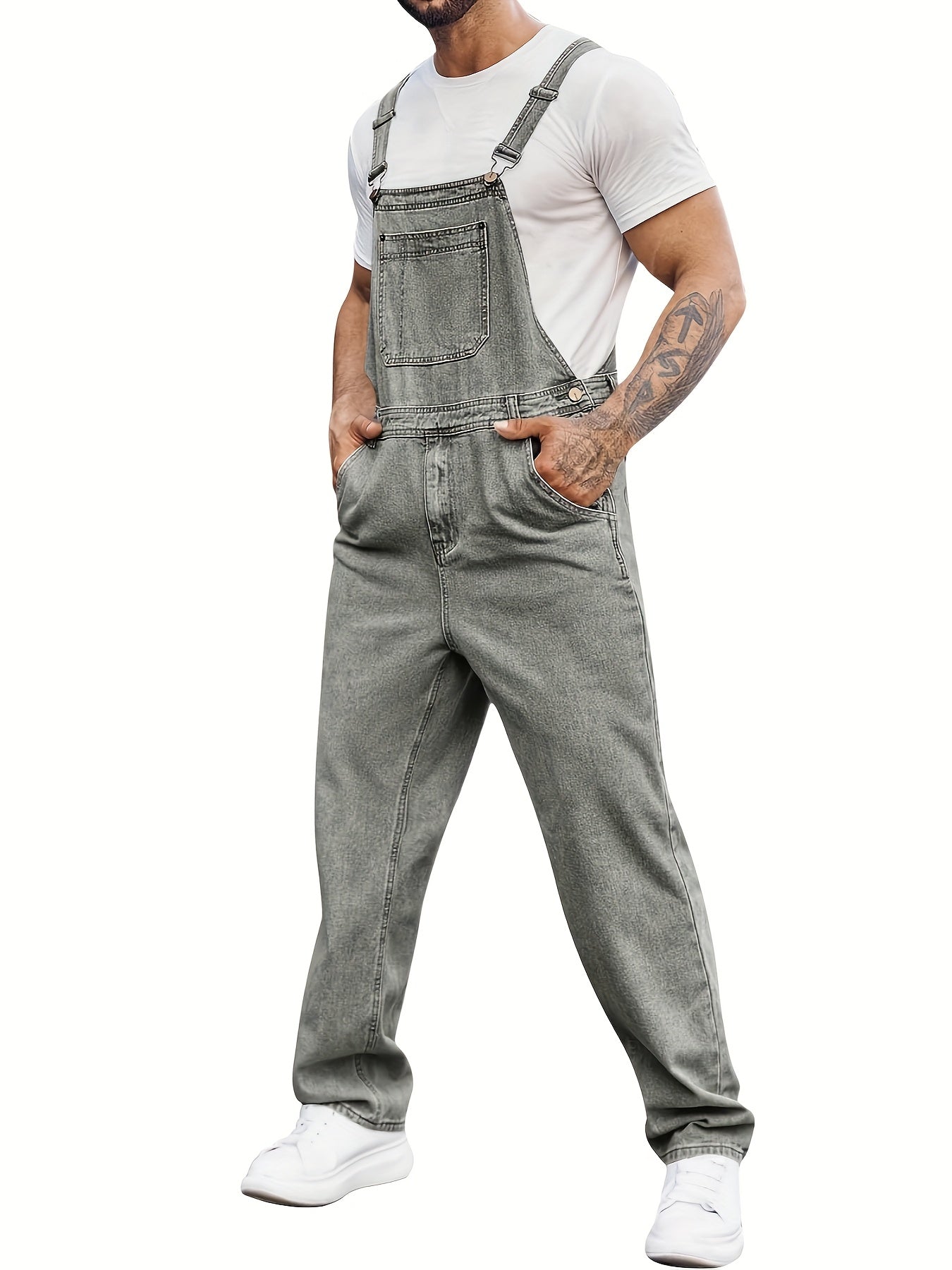 Men's Denim Bib Overalls Straps Boot Cut Casual Jumpsuit