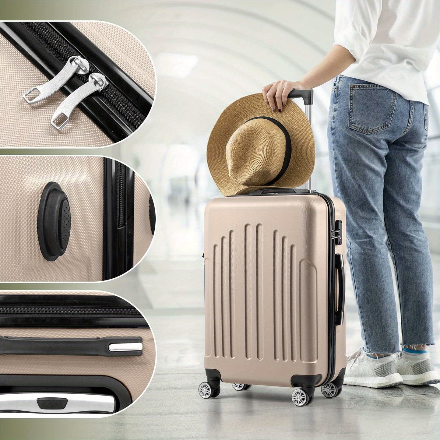 LEADZM Three Piece Nested Spinner Luggage Set With TSA Lock