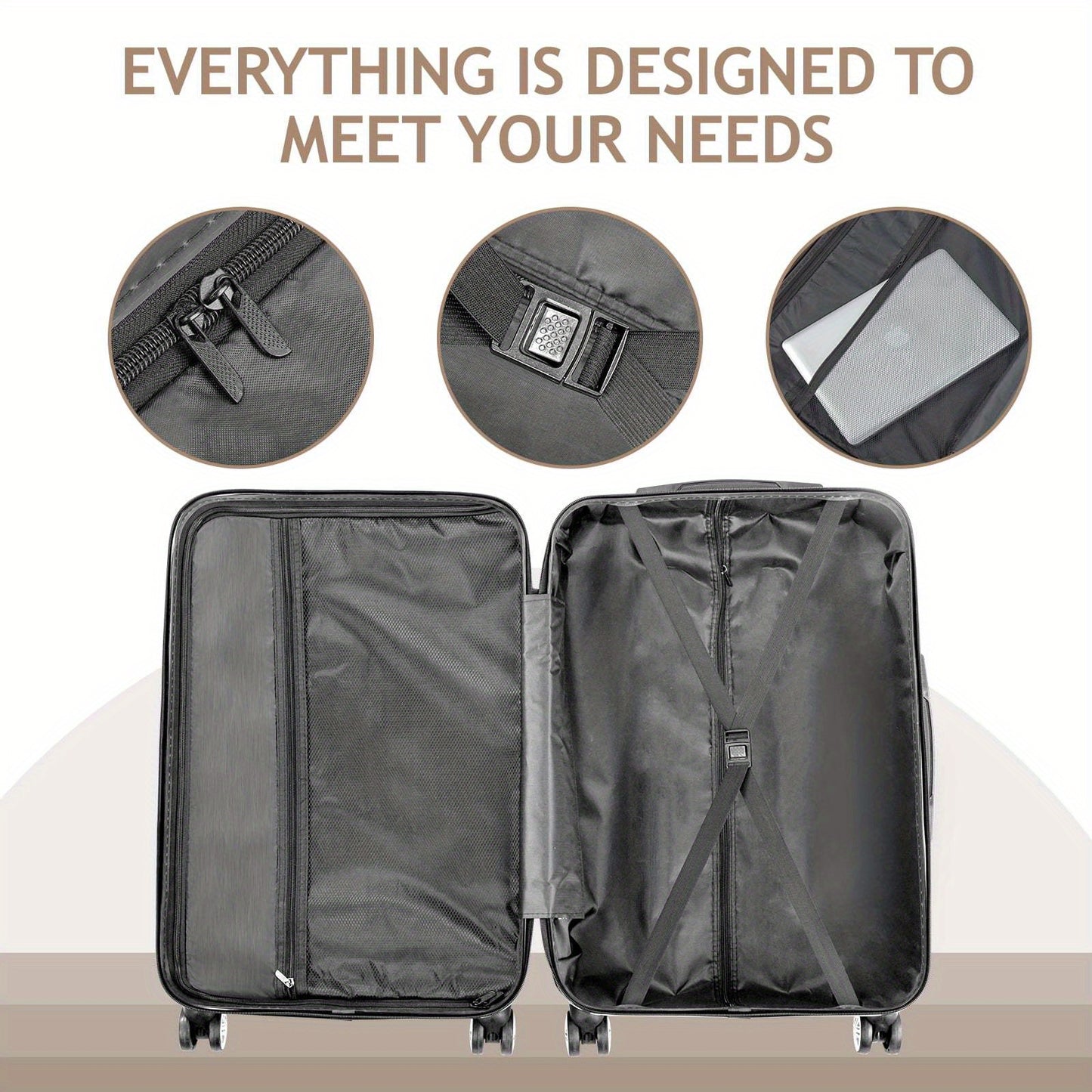 LEADZM Three Piece Nested Spinner Luggage Set With TSA Lock