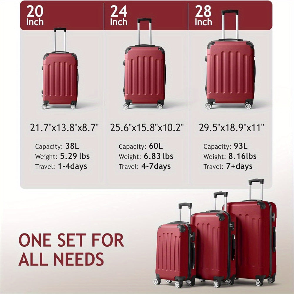 LEADZM Luggage Set 3pc Hardside Spinner Suitcases TSA Lock