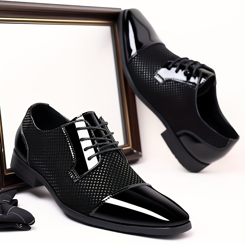 Men Black Slip On Dress Shoes Glossy Pointed Toe Metallic