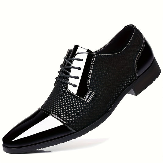 Men Black Slip On Dress Shoes Glossy Pointed Toe Metallic