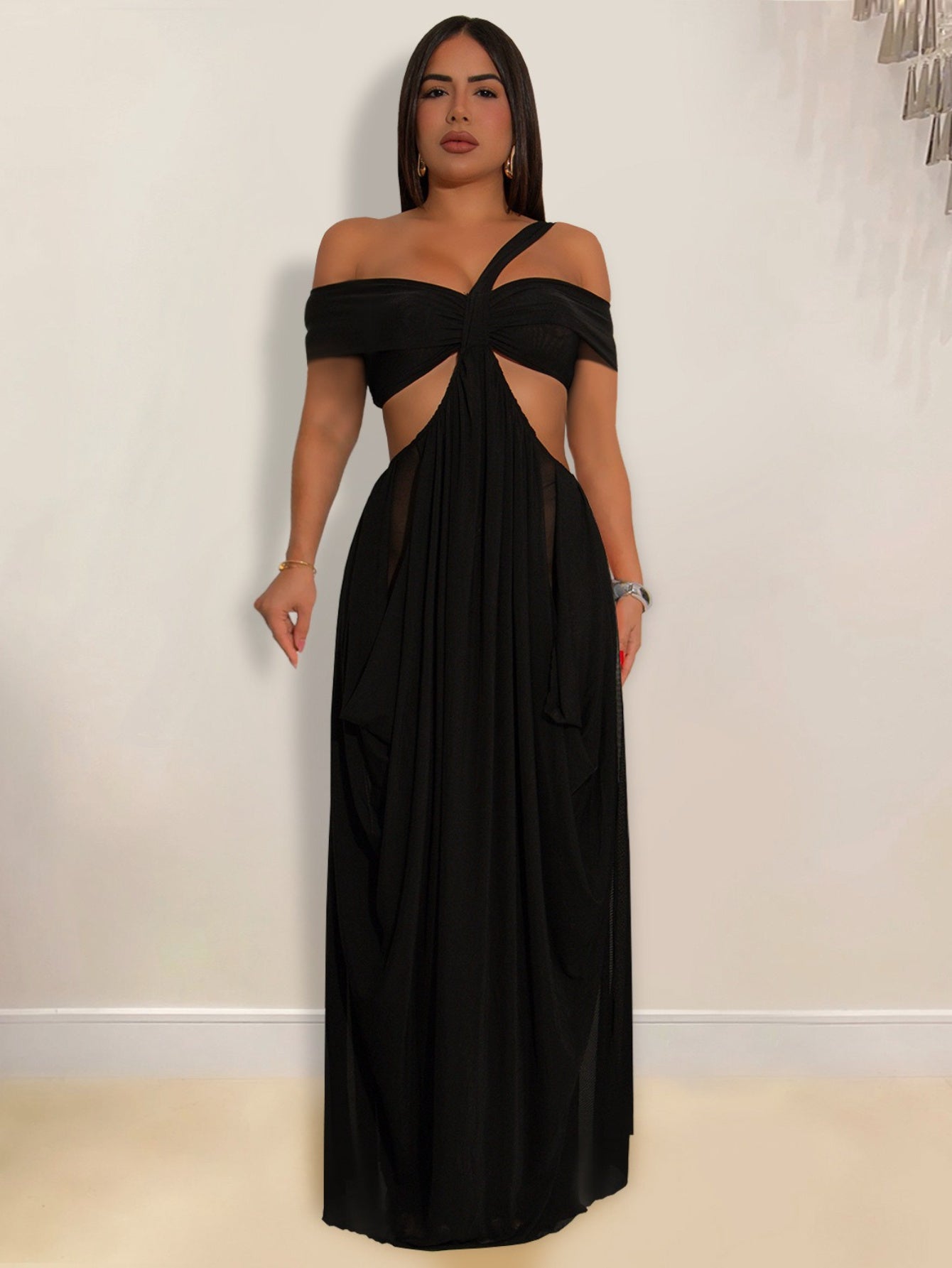 Sexy Strapless Bodycon Sheer Mesh Dress for Evening Wear