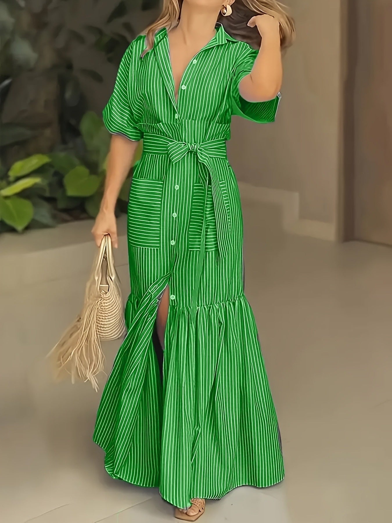 Digital Printed Striped Shirt Dress Long Length Regular Fit