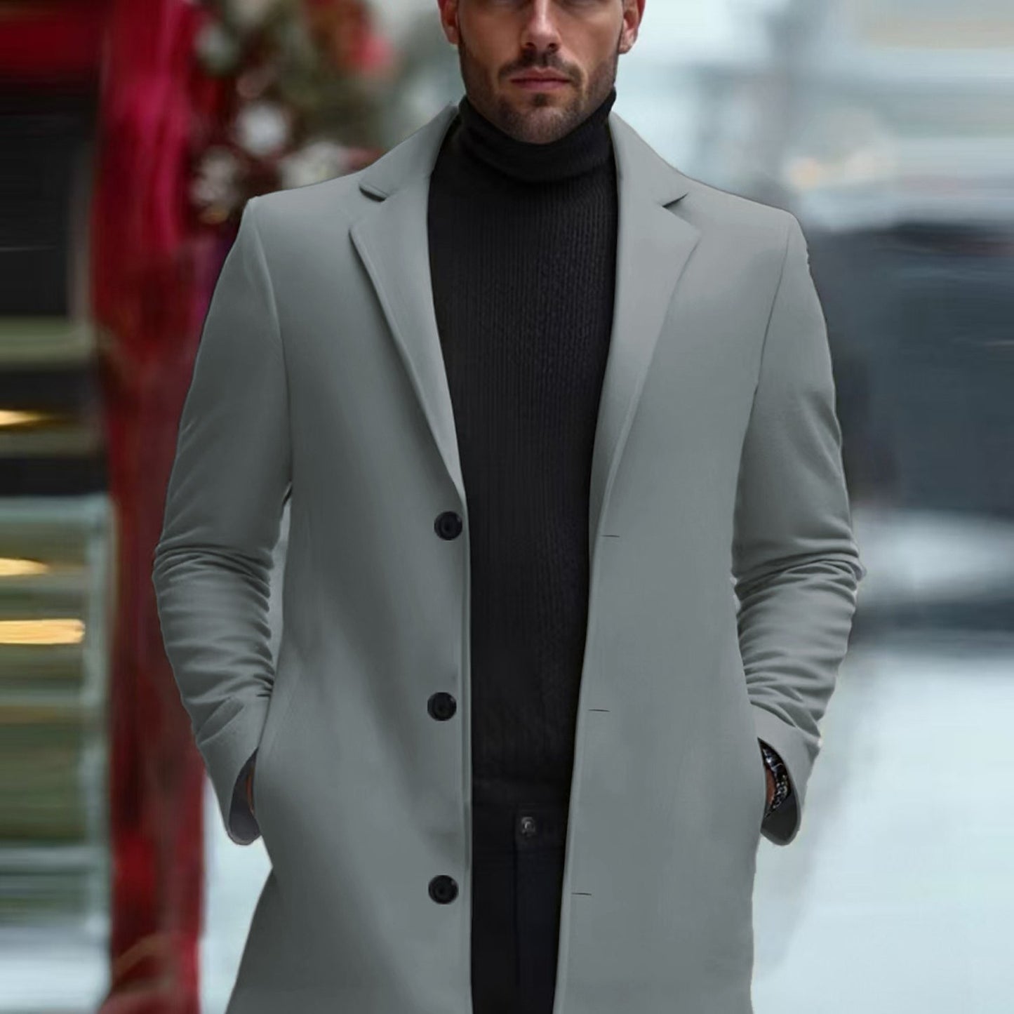 Slim Fit Fleece Coat With Lapel Collar Blazer Style Jacket