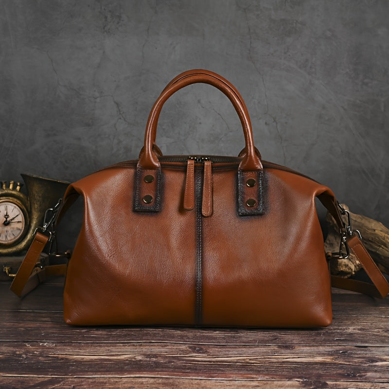 Genuine Leather Dumpling Bag Top Handle Detachable Strap