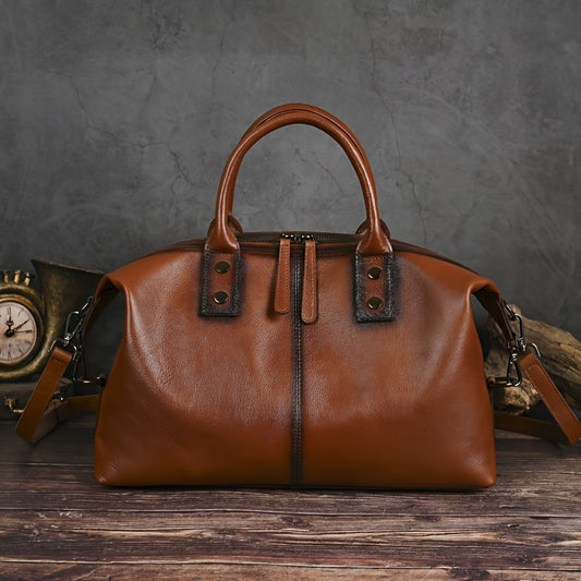 Genuine Leather Dumpling Bag Top Handle Detachable Strap