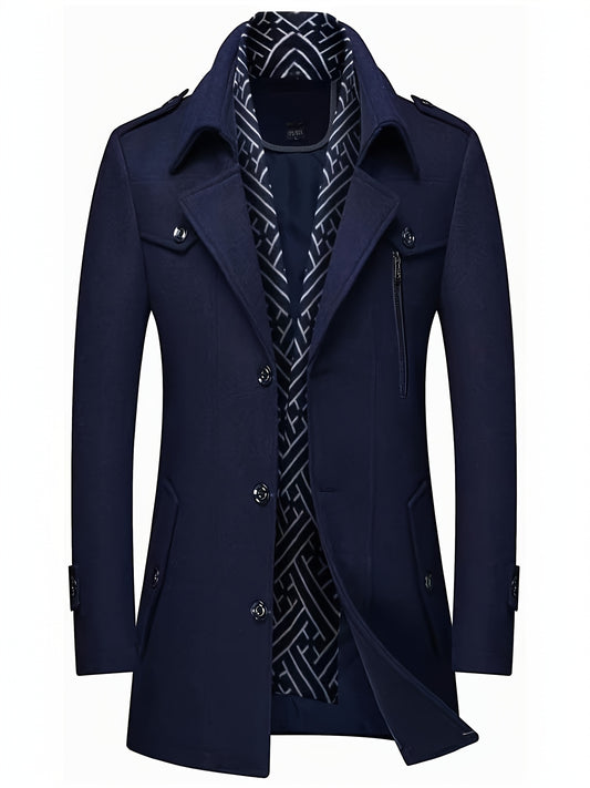 MSOPCCA Mens Velvet Blend Coat Trench With Detachable Scarf