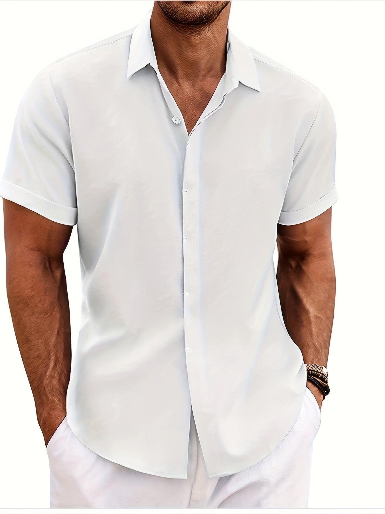 SCACTO Men's Lapel Short Sleeve Shirt Polyester Summer