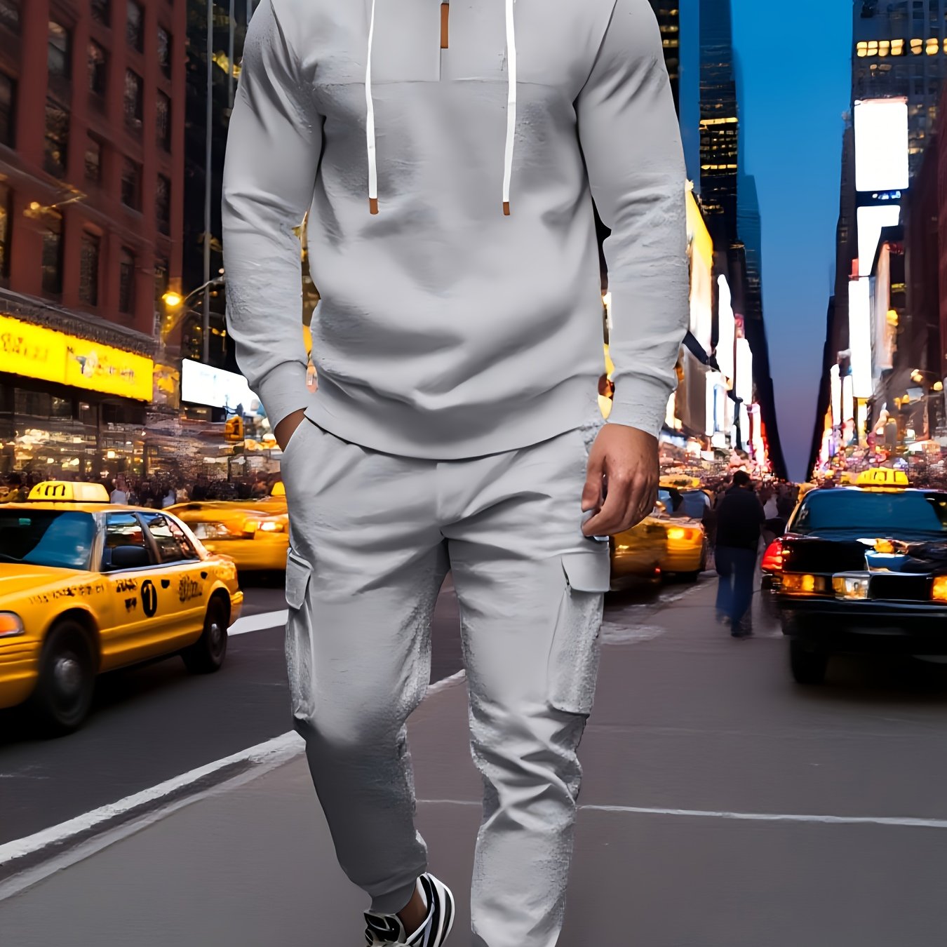 Mens Hooded Half Zip Sweatshirt Set With Cargo Joggers