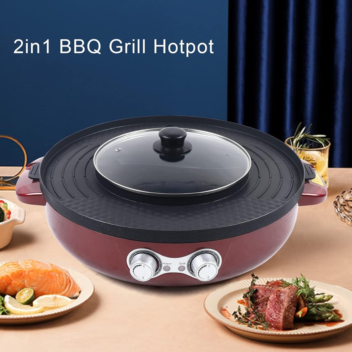 CNCEST 2 In 1 Electric Smokeless Grill Hot Pot Barbeque